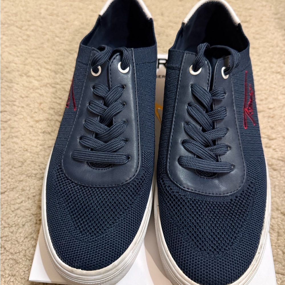 Tommy Hilfiger Navy Blue Mesh Sneakers with Red and White Detail